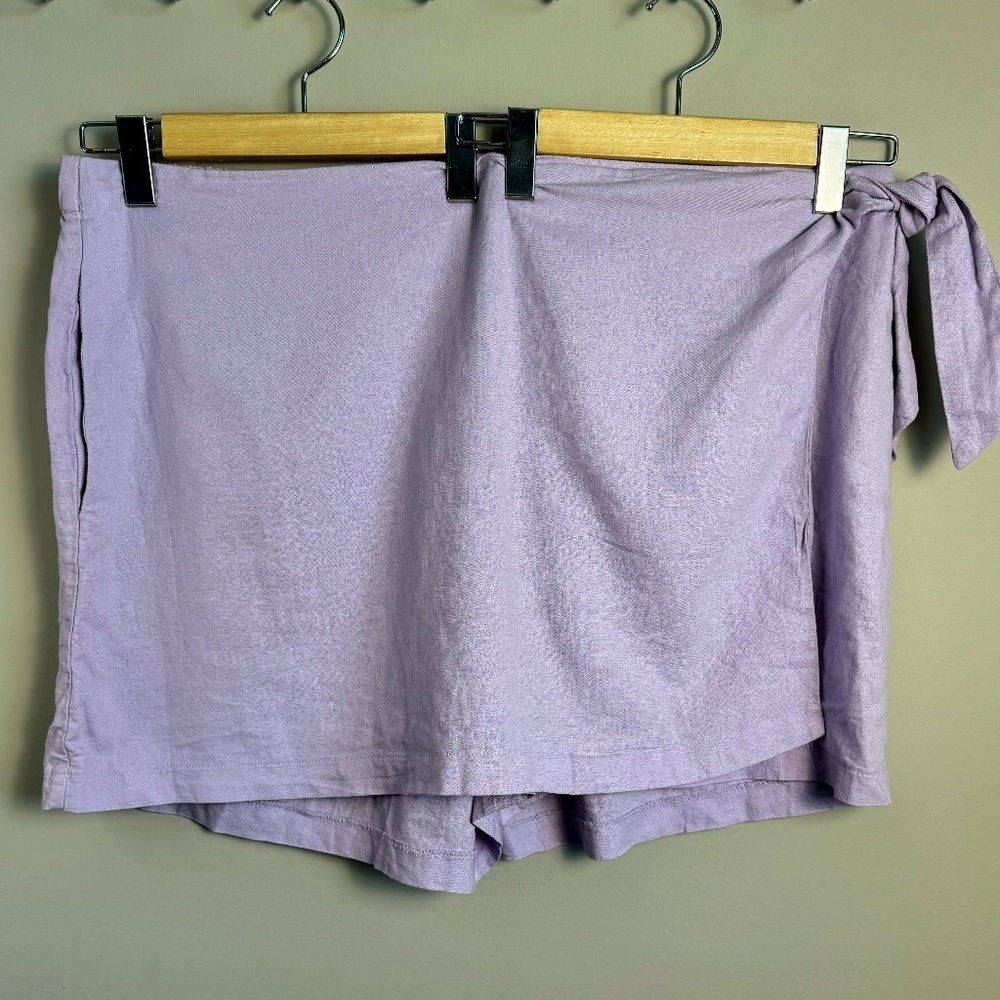 Old Navy Linen Blend Wrap Skort Dusky Lavender Purple XXL Side Tie Pockets